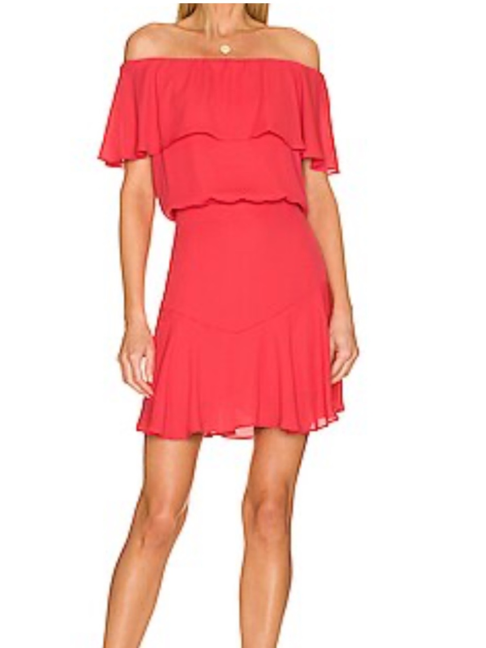 Off-Shoulder Red Ruffle Mini Skirt